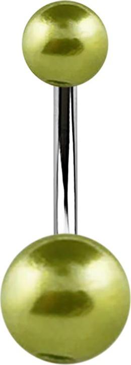 Star Piercing Banane silber mit zwei Perlenkugeln hellgrün (ohne Messing, Chirurgenstahl 316L)