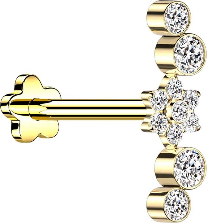 Produktbild Star Piercing Micro Threadless Labret Blume vergoldet Blume Kristalle silber vier Kristalle (ohne Messing, Titan G23)