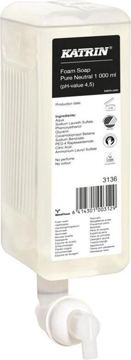 Actual product image Katrin Saebe skum Refill til Dispenser uden Farve/Parfume 1 ltr,6 fl x 1 ltr/krt (refill, 1000 ml)