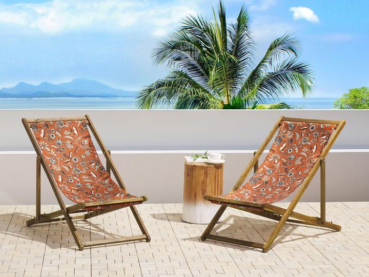Produktbild Beliani Stoffbezug 2er Set für Gartenliegen ANZIO / AVELLINO Pflanzenmotiv rot (44 cm)