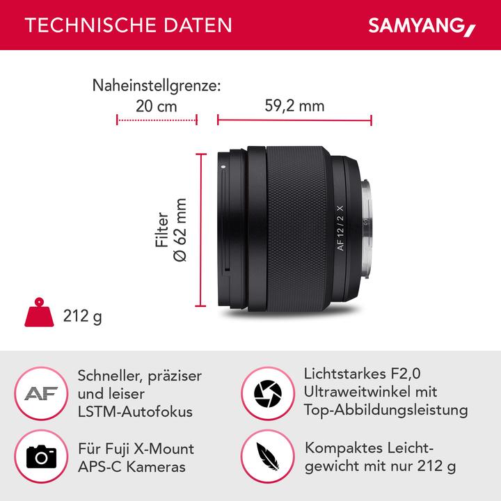 Image du produit Samyang AF 12mm f/2 Fujifilm X (Fujifilm X, APS-C / DX)