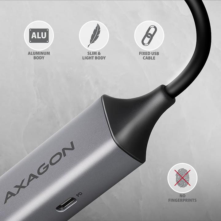 Image du produit Axagon ADE-TXPD, USB-C 3.2 Gen 1 - Gigabit Ethernet síťová karta, Asix AX88179, PD, auto instal (USB-C, RJ45 (1x))