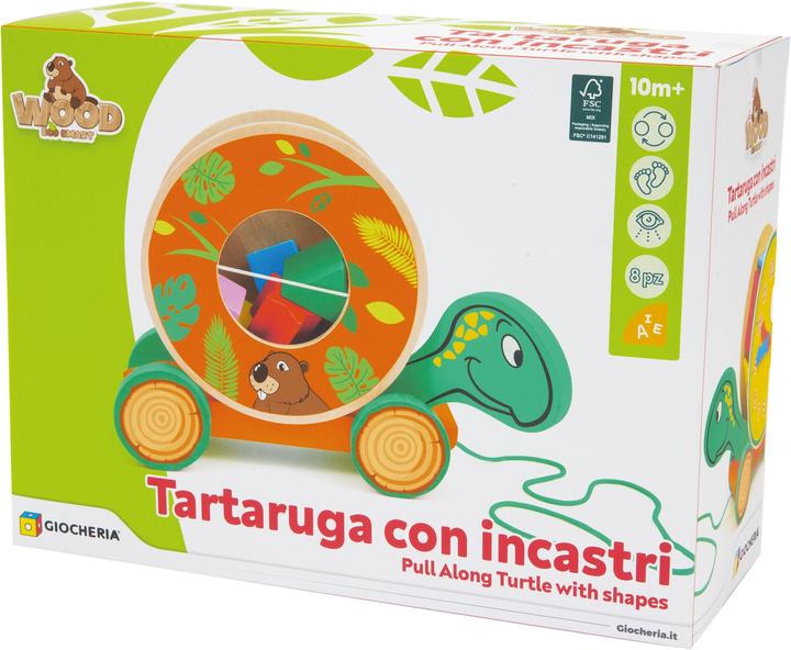Image du produit Sevi 88045 Wood Eco Smart Jouet à tirer en bois Tortue 27 x 10 x 20 cm, 8 pièces de jeu de tri