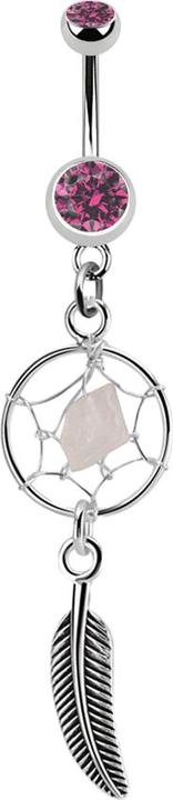 Image du produit Star Piercing Banane argent avec pendentif attrape-rêves et plume rose (sans laiton, Acier chirurgical 316L)