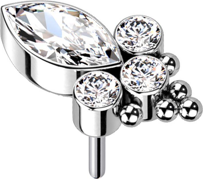 Produktbild Star Piercing Ovaler Kristall silber und drei Kristalle silber (Titan G23, ohne Messing)
