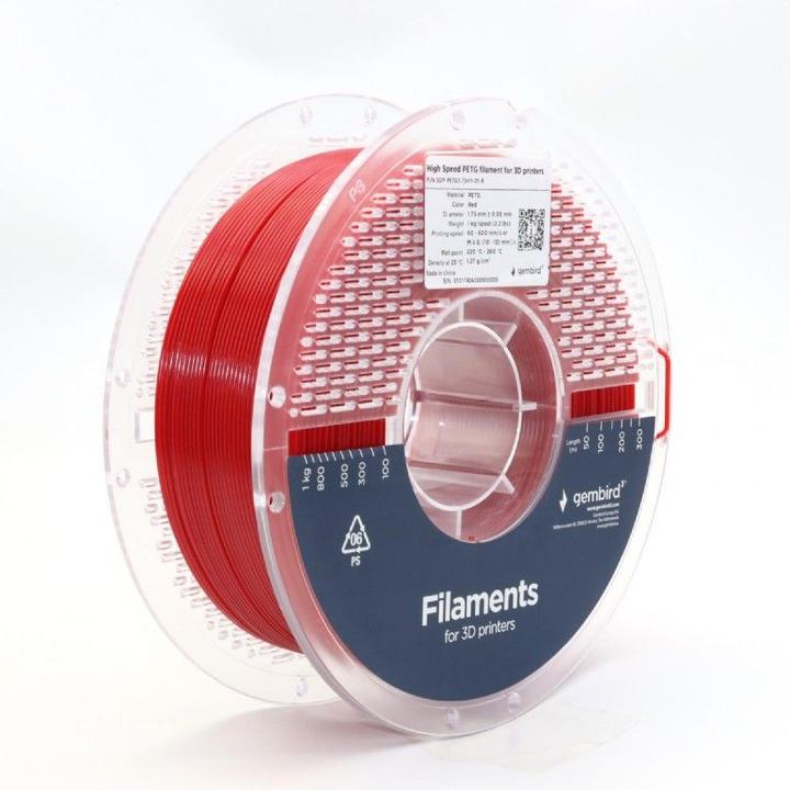 Immagine prodotto Gembird PETG ad alta velocità (PET, PETT) - Rd - 1,75 mm - 1 kg (PETG, 1.75 mm, 1000 g, Rosso)