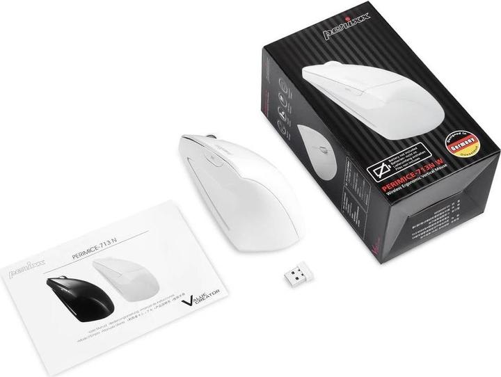 Actual product image Perixx PERIMICE-713 N W Ergonomic mouse wireless white 6 buttons 1000 dpi, 1500 (Wireless)