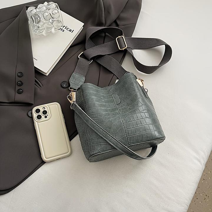 Only-Bags.Store Bucket Bag mit Krokodilmuster - Vielseitige Schulter- und Umhängetasche, schmutzabweisendes