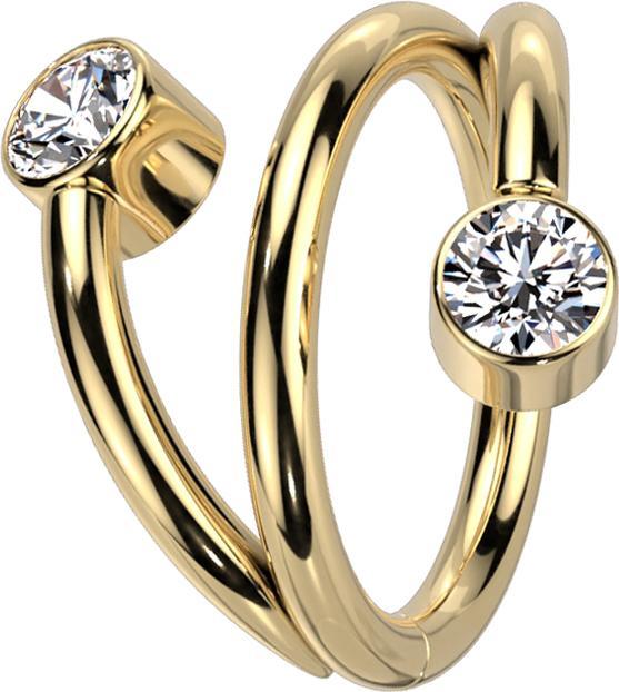 Star Piercing Micro Segmentring klappbar vergoldet Spirale zwei Kristalle silber (Titan G23, ohne Messing)