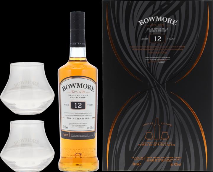 Produktbild Bowmore 12 Years + 2 Glasses 40% Vol. 0,7l (Scotch Whisky)