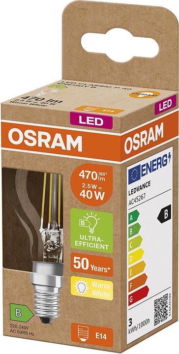 Productafbeelding Osram OSR LEDFil Drip.Ultra 2,5W kl (E14, 2.50 W, 470 lm, 6 x, B)