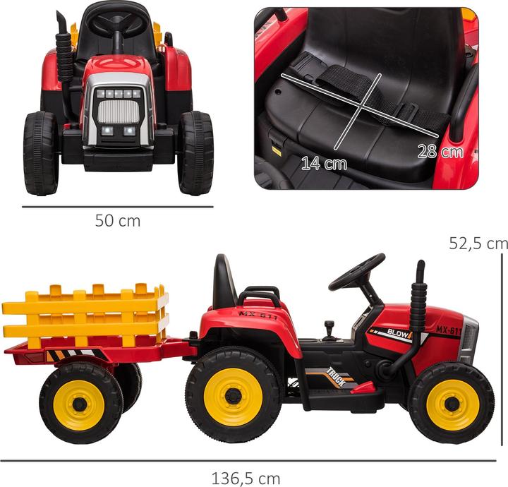 Actual product image Swisshandel24 Children's electric tractor with trailer, remote control, MP3, headlights, 3-6KM/H, red
