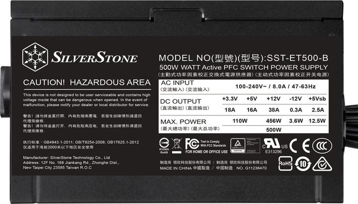 Image du produit Silverstone SST-ET500-B - Alimentation PC silencieuse Strider Essential Series, 500W 80 Plus Bronze ATX (500 W)