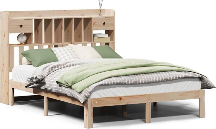 Produktbild VidaXL Massivholzbett Holzbett Bett mit Regal ohne Matratze 150x200cm Kiefer (150 x 200 cm)