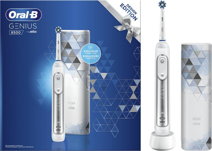 Produktbild Oral-B Genius 8500 Design Edition Elektrische Zahnbürste, Positionserkennung, Reise-Etui, Weiss/Silber (Oszillierende Zahnbürste)