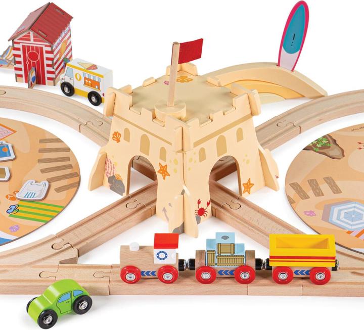 Immagine prodotto Bigjigs Set ferroviario in legno Sea Coast Cleaning Up, 70 pezzi.
