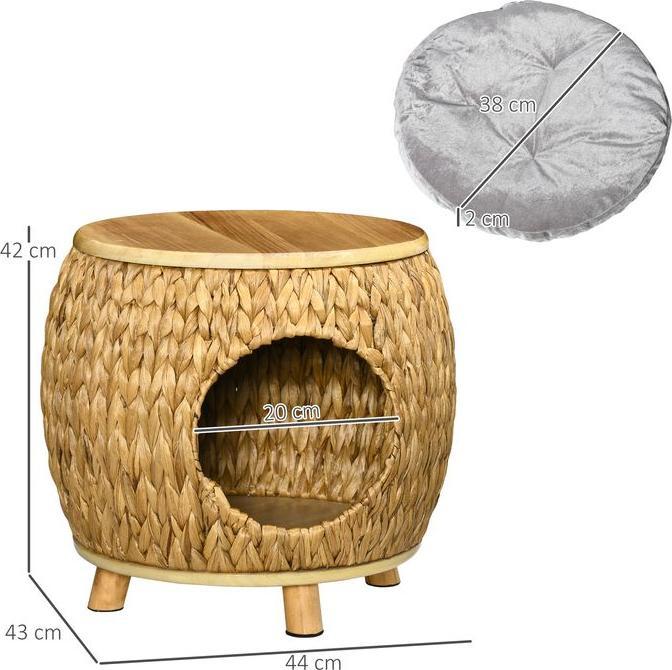 Produktbild Swisshandel24 Katzenhöhle aus Rattan 2-in-1 Design Katzenkorb mit Kissen Haustierbett Wasserhyazinthengras Paulown (Katze)