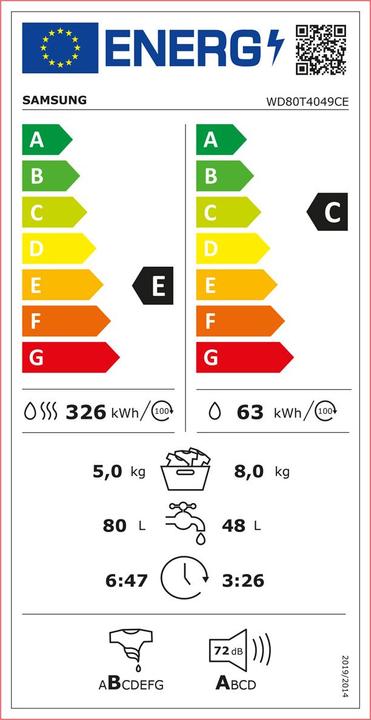 Energie-Label Samsung WD80T4049CE/WS WD4000
