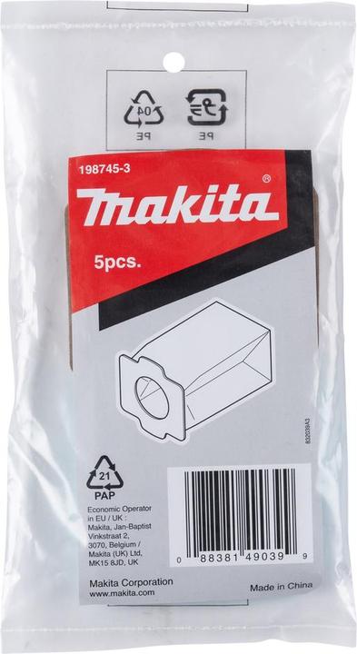 Produktbild Makita Papierfilterbeutel DCL182 198745-3, antibakteriell, 5 Stk.