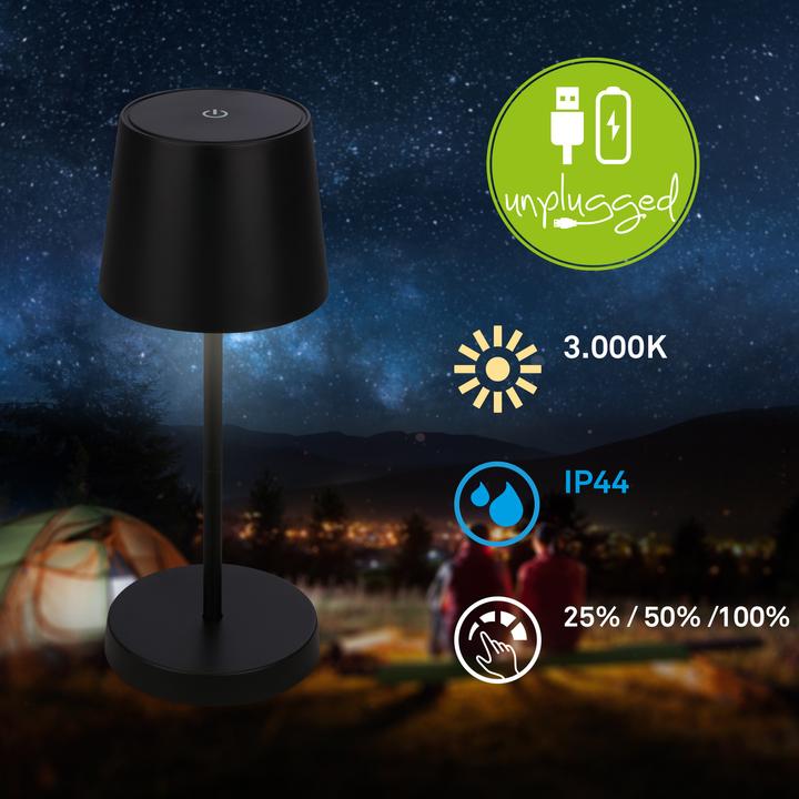 Image du produit Briloner Lampe de table LED rechargeable, noir, 1xmodule LED/2,6W (150 lm)