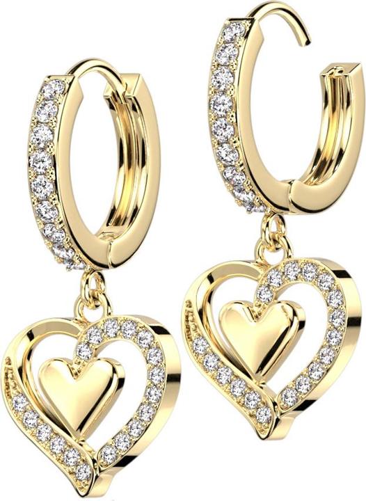 Immagine prodotto Star Piercing Ohrring zum Klappen vergoldet Kristalle silber Anhänger Herz (Acciaio chirurgico 316L, Ottone)