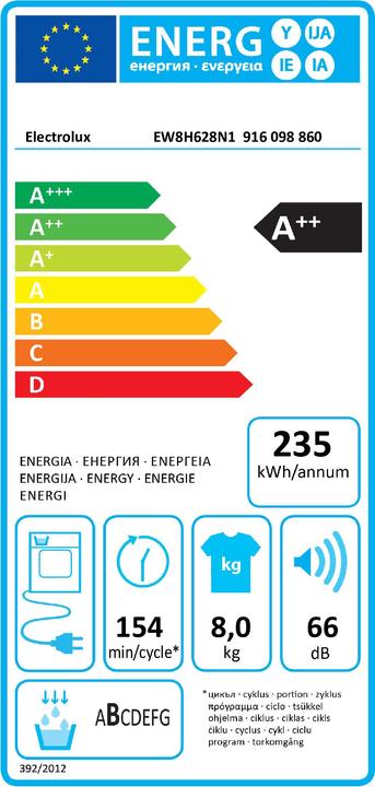 Energy Label Electrolux EW8H628N1 (8 kg, Left)