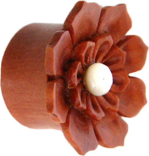 Actual product image Star Piercing Flared Plug Flower with Pearl in Sawo Wood (without brass, Organic)