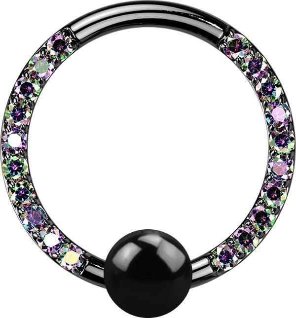 Star Piercing Ball Closure Ring schwarz front Kristalle dunkel multicolor (ohne Messing, Titan G23)