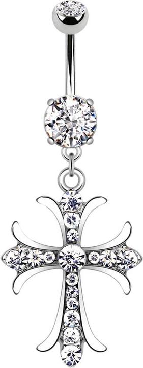 Actual product image Star Piercing Banana silver with two balls crystal silver pendant Celtic cross (Surgical steel 316L, Brass)