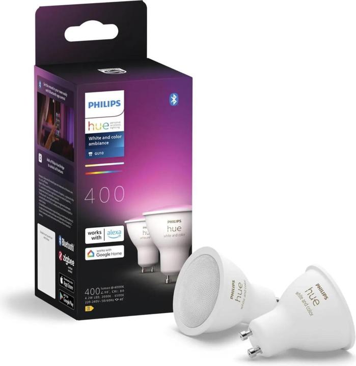 Produktbild Philips Hue LED Lampe (GU10, 4.20 W, 400 lm, 2 x, E)