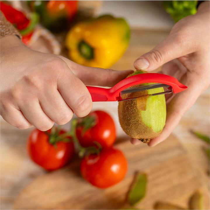 Actual product image Kuhn Rikon Peeler piranha swivel serrated red