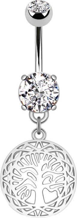 Actual product image Star Piercing Banana silver with two balls crystal silver pendant round tree of life (Surgical steel 316L, Brass)