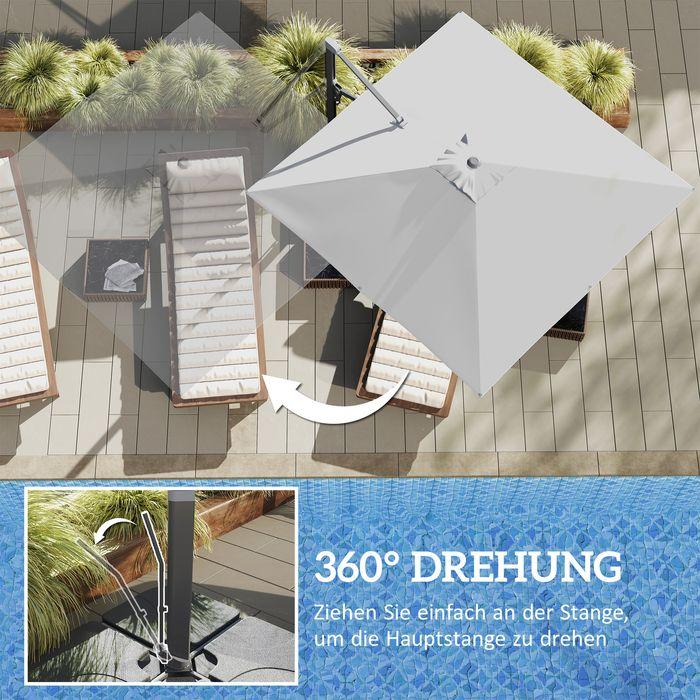 Actual product image Swisshandel24 Alu Ampelschirm 3x3 m 360° drehbar Ständer neigbar höhenverstellbar, Hellgrau (2.97 m)