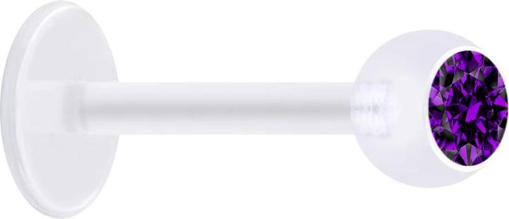 Star Piercing Micro Labret transparent mit Kugel und Kristall violett (ohne Messing, Bioflex)