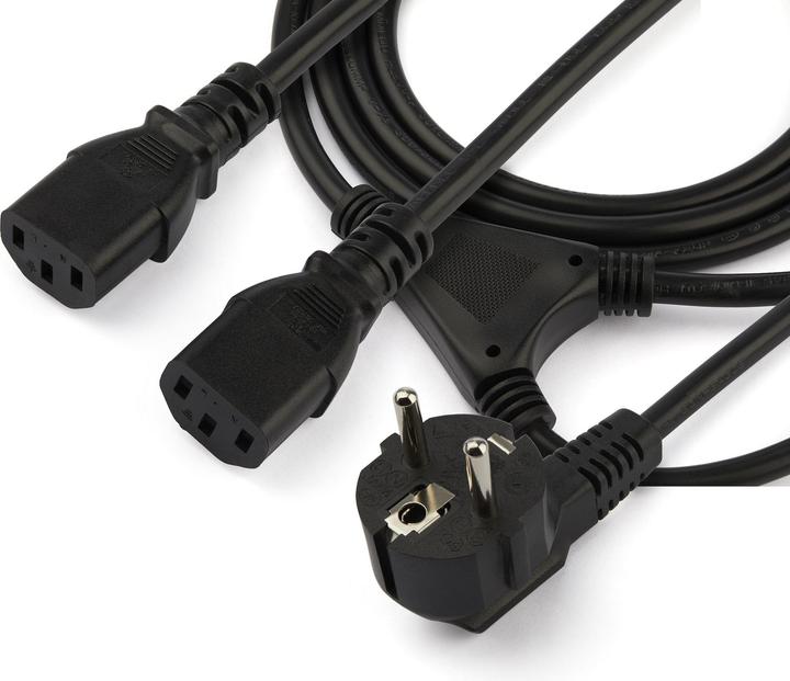 Actual product image StarTech 2m C13 power cable - Schuko CEE7 to 2x C13 - Y power cable - C13 cold device cable (2 m)