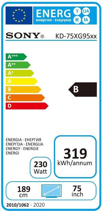Energy Label Sony KD75XG9505 (75", LCD, 4K, 2019)