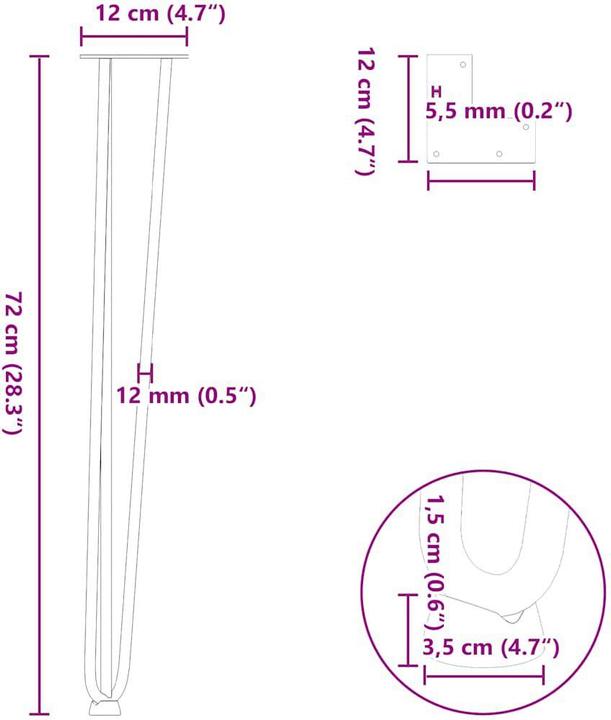 Actual product image VidaXL Hairpin legs 4 pcs. black 72 cm solid steel Hairpin table leg