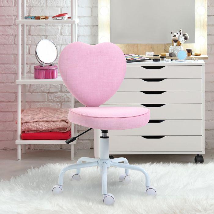 Immagine prodotto Swisshandel24 Sedia direzionale per computer a forma di cuore in tessuto di lino rosa