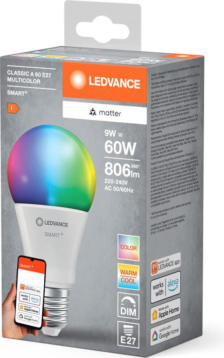 Actual product image Ledvance SMART+ MATTER CLASSIC A MULTICOLOR 9W 827...865 Multicolour E27 (E27, 9 W, 806 lm, 1 x, E)