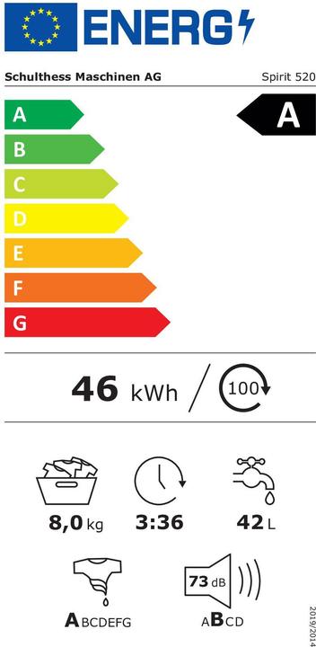 Label énergétique Schulthess Spirit 520 (8 kg, Modifiable, Fiche CH)
