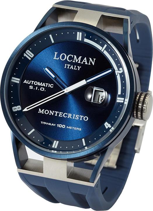 Image du produit Locman Italy Montre Montecristo Classic automatique PVD bleu Ref. 051 (Montre avec pierre précieuse, 44 mm)