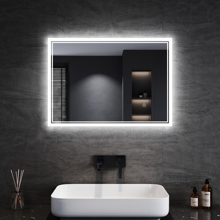 Image du produit SONNI Miroir de salle de bain LED, 70 x 50 cm, blanc froid, 6400 K, miroir mural, rectangulaire