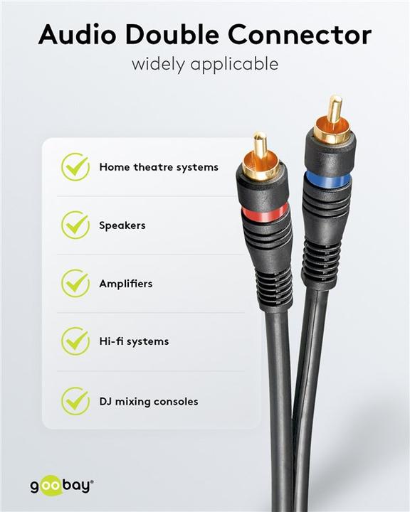 Immagine prodotto Goobay Cavo di collegamento stereo 2x Cinch, doppia schermatura (0.20 m)