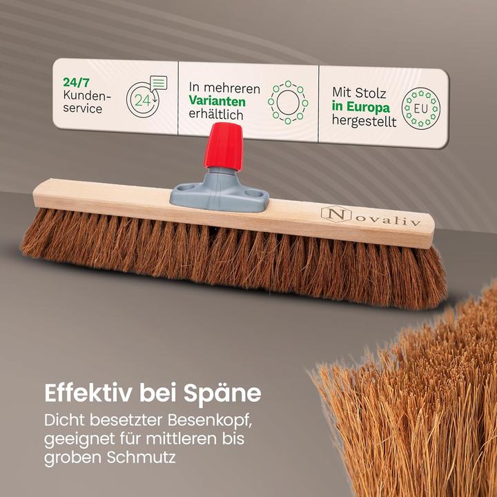 Produktbild Novaliv Kokosbesen 40 cm mit Stiel Kokosborsten inkl. Kehrgarnitur verzinkt mit Gummilippe bestehend (1 Stk.)