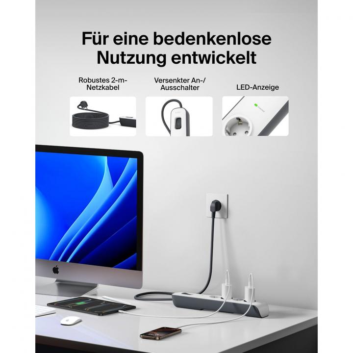 Actual product image Belkin Steckdosenleiste 4-fach 2 Meter Netzkabel BSV400vf2M-V2 (4 x, 2 m)