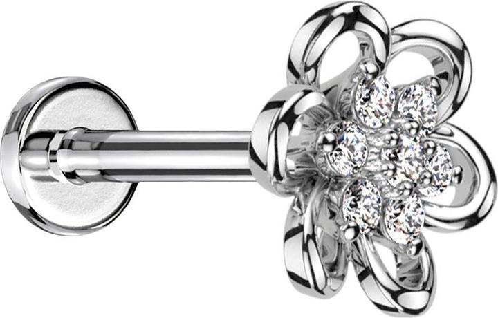Immagine prodotto Star Piercing Micro labret filo interno argento cristalli fiore cavo argento (senza ottone, Acciaio chirurgico 316L)