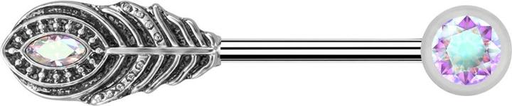 Star Piercing Barbell silber mit Kugeln front Kristall multicolor und Feder (Messing, Chirurgenstahl 316L)