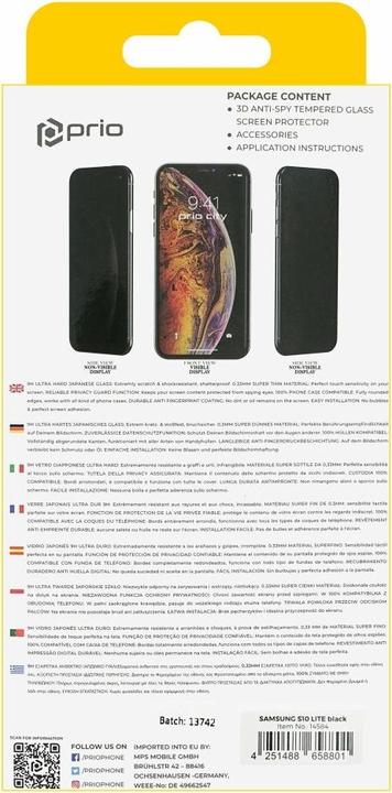 Image du produit prio Verre trempé 3D anti-espion pour Samsung S10 Lite noir (1 pièce(s), Samsung Galaxy S10 Lite)