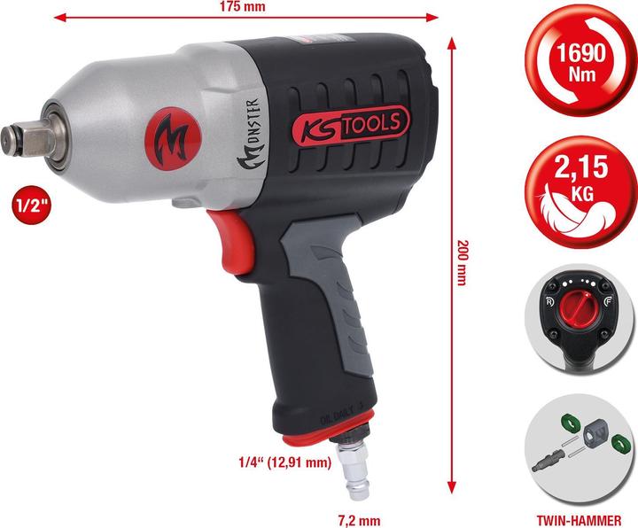 Produktbild KS Tools Monster Druckluft-Schlagschrauber 1/2" (Netzbetrieb)