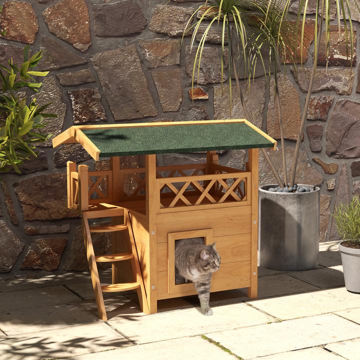 Produktbild PawHut Katzenhaus mit Treppe und Dach (Katze)